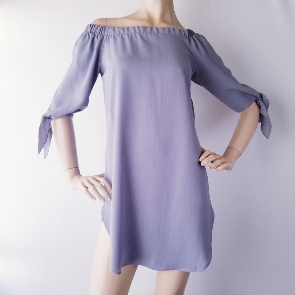 Mockingjay Gray Off Shoulder Dress With Elbow Ties
